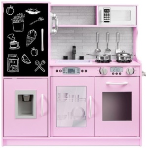 Pretend Play Kitchen Wooden Toy Set for Kids with 11 Accessories, Pink, E-Commerce Return/Appears New