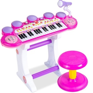 37-Key Kids Electric Keyboard w/ Microphone, Stool, Pink, Untested, E-Commerce Return/Appears New