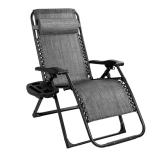 Oversize Lounge Chair Patio Heavy Duty Folding Recliner-Gray, Appears New/Damaged Box