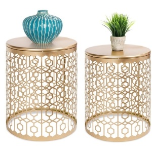 Set of 2 Decorative Round Side Accent Table Nightstands w/ Nesting Design, Appears New