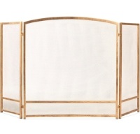 3-Panel Simple Steel Mesh Fireplace Screen w/ Rustic Worn Finish - 47x29in, Antique Gold, Appears New