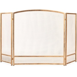 3-Panel Simple Steel Mesh Fireplace Screen w/ Rustic Worn Finish - 47x29in