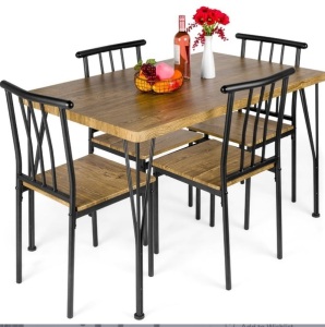 5-Piece Modern Metal and Wood Dining Table Furniture Set w/ 4 Chairs, May Be Missing Hardware, E-Commerce Return/Appears New