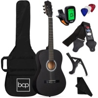 Beginner Acoustic Guitar Set w/ Case, Strap, Digital Tuner, Strings - 38in, Black, Appears New