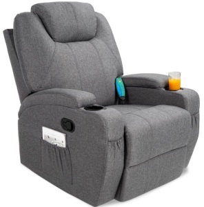 Linen Fabric Swivel Massage Recliner Chair w/ Remote Control, 5 Modes, Untested, E-Commerce Return