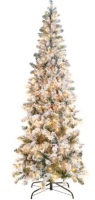Pre-Lit Snow Flocked Artificial Pencil Christmas Tree, 7.5ft, Untested, Appears New