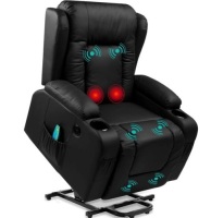 Electric Power Lift Recliner Massage Chair w/ Heat, USB Port, Cupholders, Black, Untested, Appears New