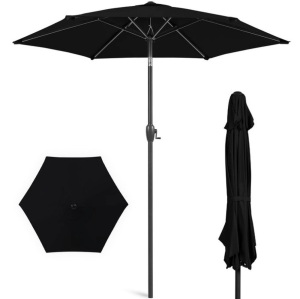 Outdoor Market Patio Umbrella w/ Push Button Tilt, Crank Lift - 7.5ft, Black, E-Commerce Return/Damaged Box