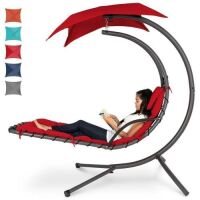 Hanging Curved Chaise Lounge Chair w/ Built-In Pillow, Removable Canopy&nbsp;