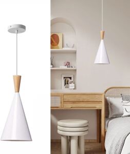 BOKT Single Light White Wooden Pendant Light Fixture