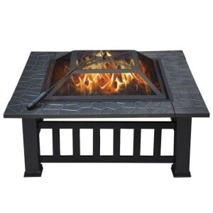 32'' Square Metal Fire Pit with Cover and Poker, Black