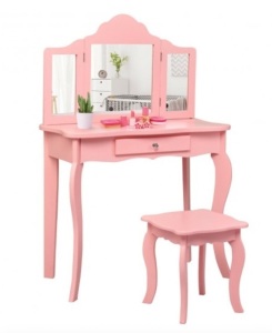 Kids Makeup Dressing Mirror Vanity Table Stool Set-Pink, Appears New