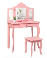 Kids Makeup Dressing Mirror Vanity Table Stool Set-Pink, Appears New
