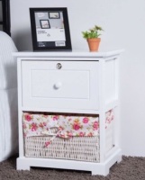 1 Drawer Bedside Wood Nightstand W/ Basket-White, Appears New/Damaged Box
