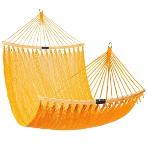 2-Person Woven Polyester Hammock w/ Curved Bamboo Spreader Bar, Carry Bag