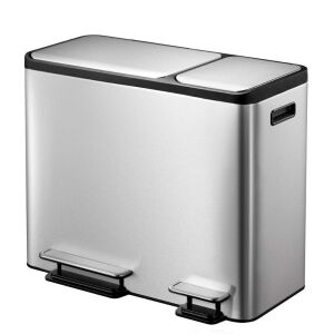 Dual Compartment Stainless Steel Recycle Step Trash Can, 30L + 15L