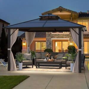 12'x12 Hardtop Gazebo with Netting and Curtains