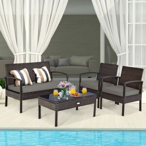 4-Piece Rattan Patio Furniture Set - Brown