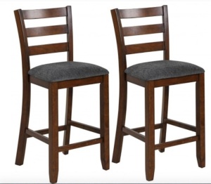 2 Pieces Counter Height Chairs with Fabric Seat and Rubber Wood Legs, May Be Missing Hardware, E-Commerce Return