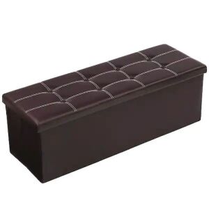 43" Brown Faux Leather Folding Ottoman