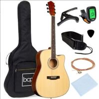 Full Size Beginner Acoustic Guitar Set with Case, Strap, Capo - 41in