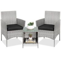 3-Piece Outdoor Patio Wicker Bistro Set w/ Side Storage Table&nbsp;