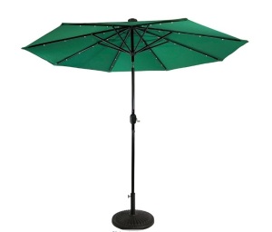 Sun Ray - 9' Round Solar Lighted Umbrella - Emerald Green, Appears New