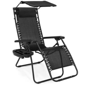 Folding Zero Gravity Recliner Patio Lounge Chair w/ Canopy, Side Tray 