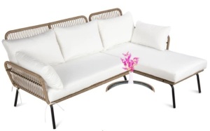 Rope Woven Sectional, L-Shape Sofa Set w/ Detachable Lounger - No Table