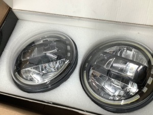 LED Headlights with White Halo Ring, 7in, Compatible w/ Jeep Wrangler JK JKU TJ LJ JL Hummer H1 H2, Untested, E-Commerce Return/Appears New