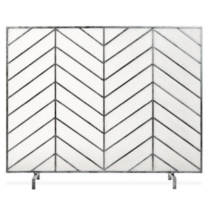 Single Panel Iron Chevron Fireplace Screen w/ Antique Finish - 38x31in