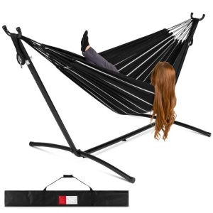 2-Person Brazilian-Style Double Hammock w/ Carrying Bag and Steel Stand