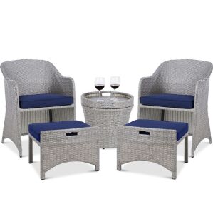 5-Piece Outdoor Wicker Bistro Set w/ Side Storage Table, No Assembly 