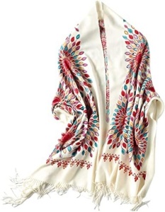 66"x25" Women's Embroidered Oversize Tassel Shawl Scarf Wrap