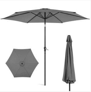 Outdoor Steel Market Patio Umbrella Decoration w/ Tilt, Crank Lift - 10ft, Ecommerce Return, Box Damaged