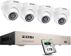 ZOSI Security Camera System with 1TB Hard Drive, H.264 DVR and 4pc 1080P HD Indoor Outdoor Surveillance CCTV Dome Cameras - New