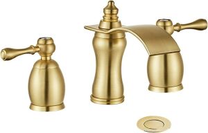 Wovier Brushed Gold 8-16 Inch Widespread Waterfall Bathroom Sink Faucet, Two Handle Three Hole, Basin Mixer Tap with Pop Up Drains 