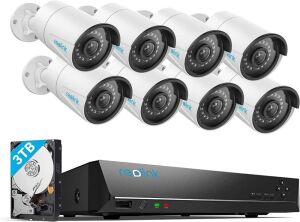 REOLINK 16CH 5MP Home Security Camera System, 8pcs Wired 5MP Outdoor PoE IP Cameras with Person Vehicle Detection, 4K 16CH NVR with 3TB HDD for 24-7 Recording, RLK16-410B8-5MP 