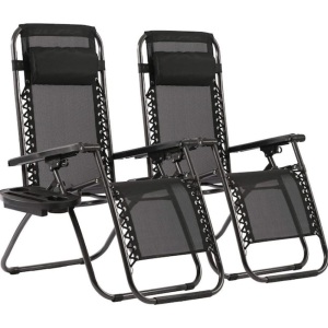 Zero gravity chair Set of 2 Rattan Stackable Black Metal Frame Zero Gravity Chair(s)