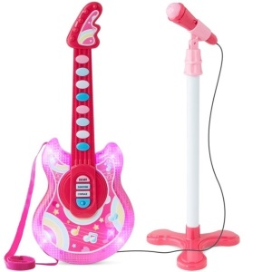 Kids Pretend Play Guitar Musical Instrument Toy w/ Microphone, Stand - 19in