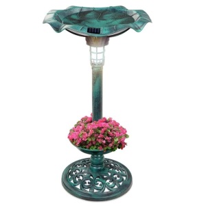 Solar Lighted Bird Bath w/ Planter