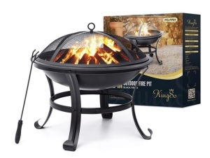 KingSo 22" Wood Burning Fire Pit, Round Steel Black