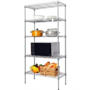 Adjustable 5-Shelf Metal Storage Rack Organizer, Chrome 