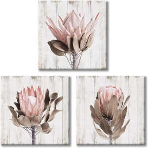 3 pc - 12x12 Pink Floral Picture Wall Art