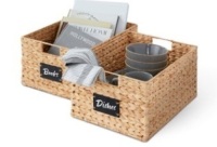 Set of 2 Water Hyacinth Pantry Baskets w/ Chalkboard, Natural