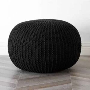 Urban Shop Round Knit Pouf - Black