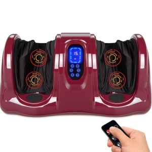 Therapeutic Foot Massager w/ High Intensity Rollers, Remote, 3 Modes, Burgundy