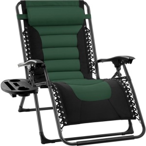 Oversized Padded Zero Gravity Chair, Folding Recliner w/ Headrest, Side Tray