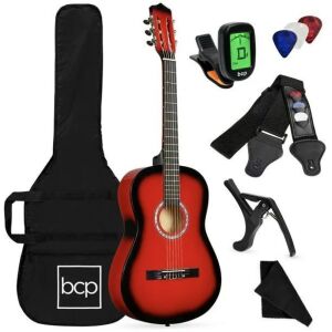 Beginner Acoustic Guitar Set w/ Case, Strap, Digital Tuner, Strings - 38in