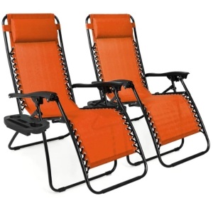 Set of 2 Adjustable Zero Gravity Patio Chair Recliners w/ Cup Holders